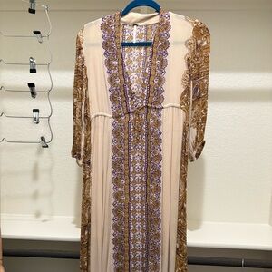 Elegant Cream and Purple Maxi Dress